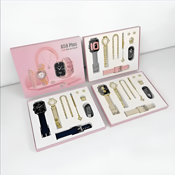 Best Smartwatch for Girls – A58 Plus with Jewelry Set (6-in-1)